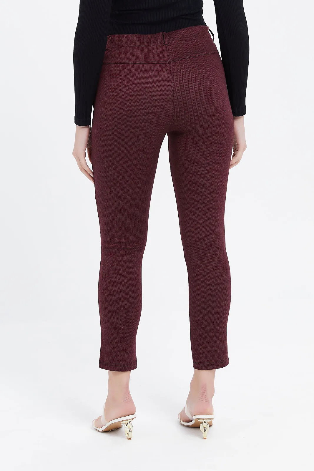 Women Burgundy Plain Trousers