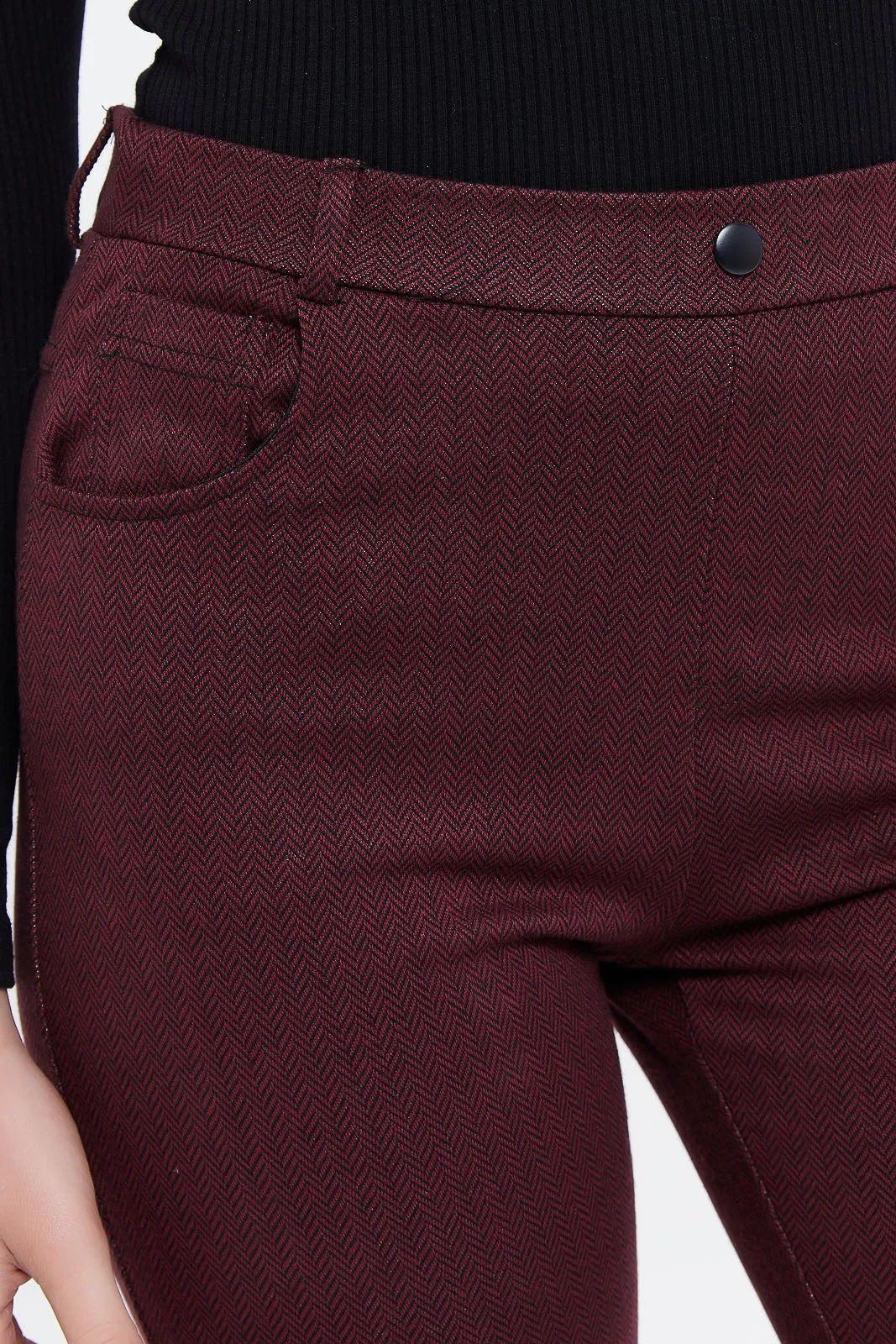 Women Burgundy Plain Trousers