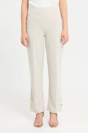 Women Cream Wide Leg Trousers