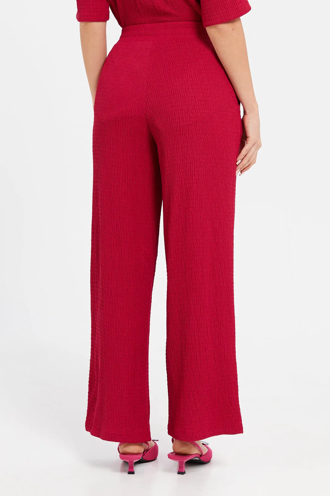 Women Fuchsia Textured Pants