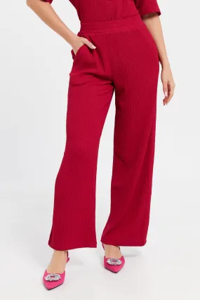 Women Fuchsia Textured Pants