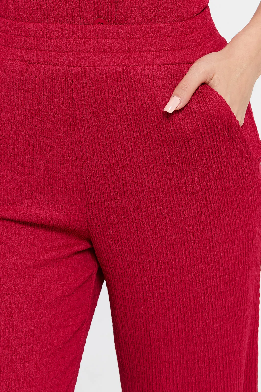 Women Fuchsia Textured Pants