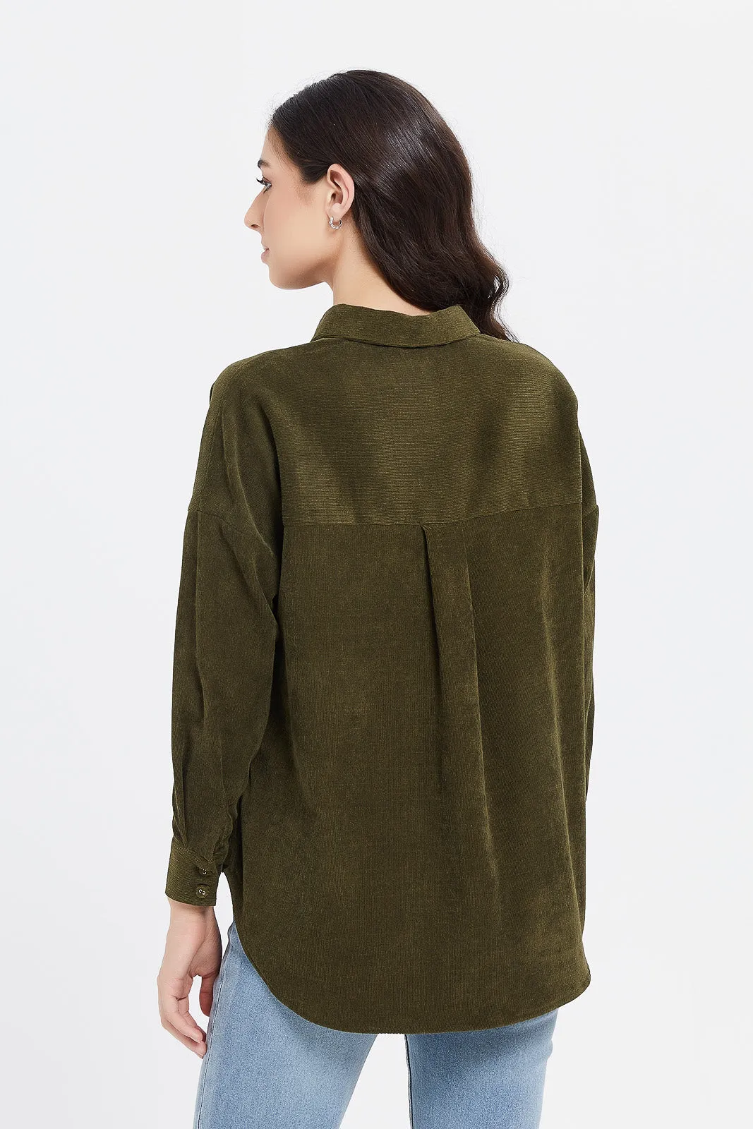 Women Green Corduroy Shirt