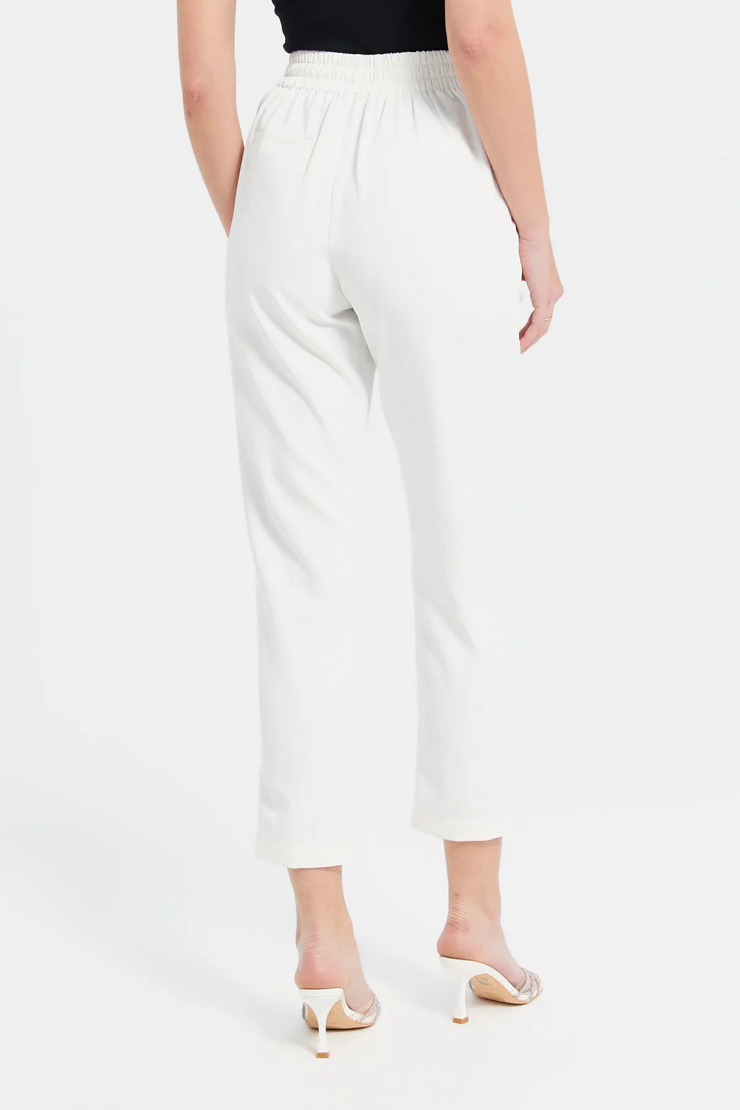 Women Ivory Button Detailed Trousers