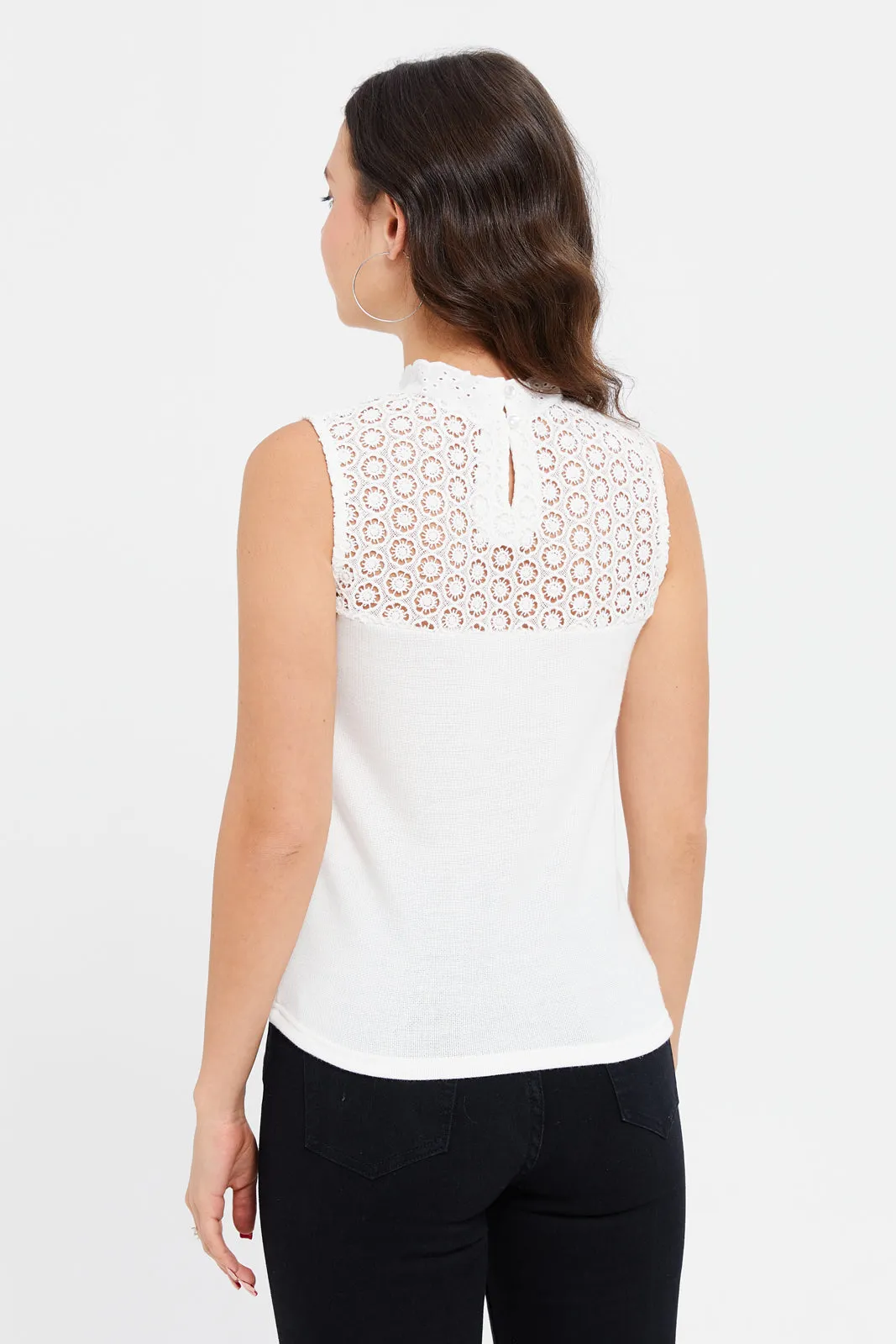 Women Ivory Knitted Crochet Top