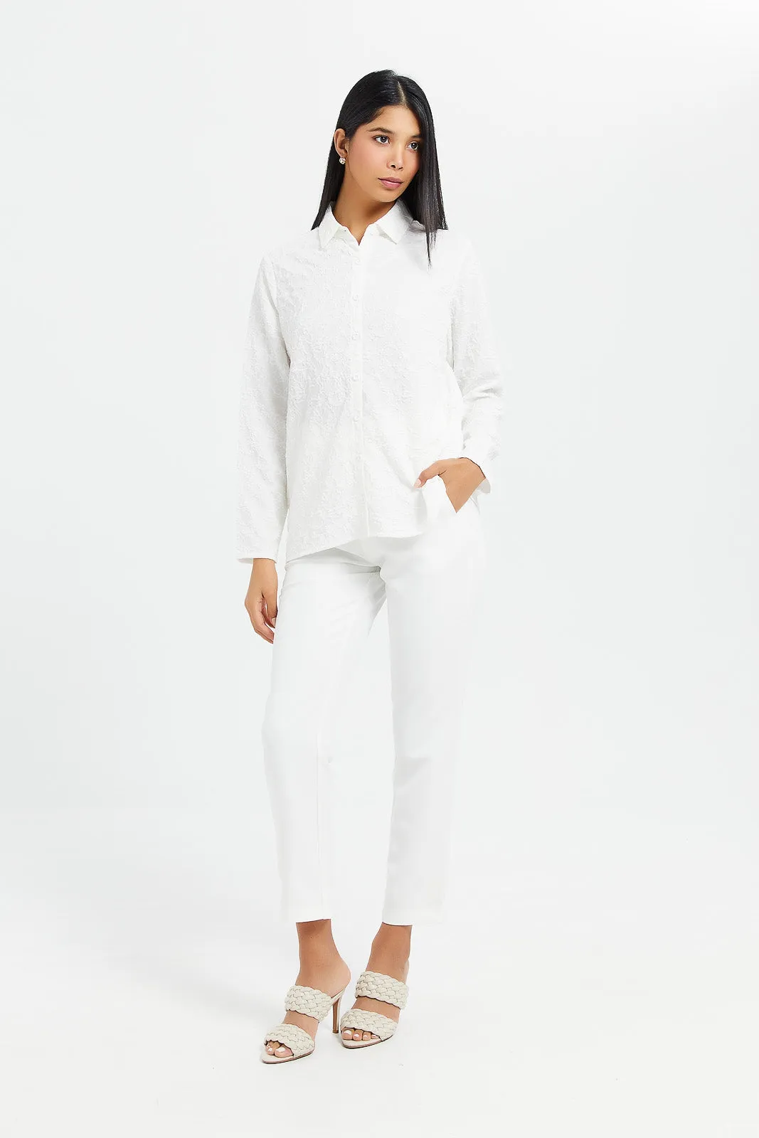 Women Ivory Textured Jacquard Shirt