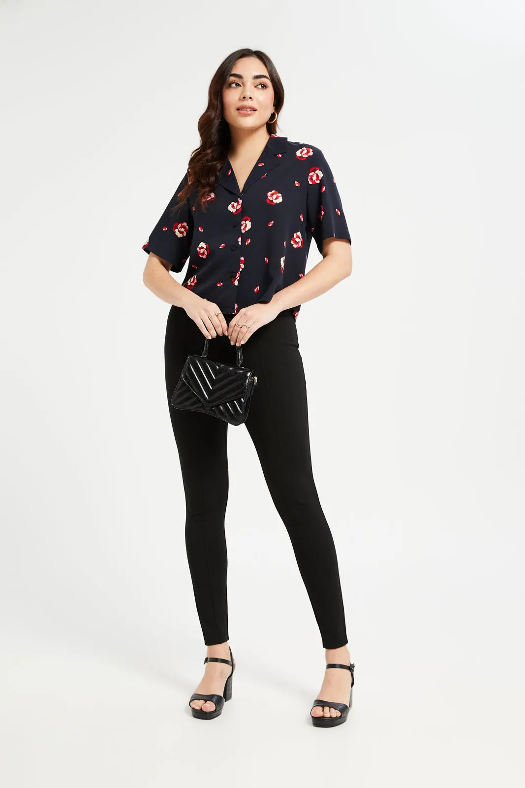 Women Navy Printed Boxy Top