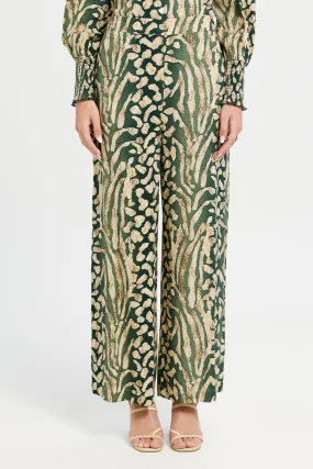 Women Olive And Beige Printed Trousers