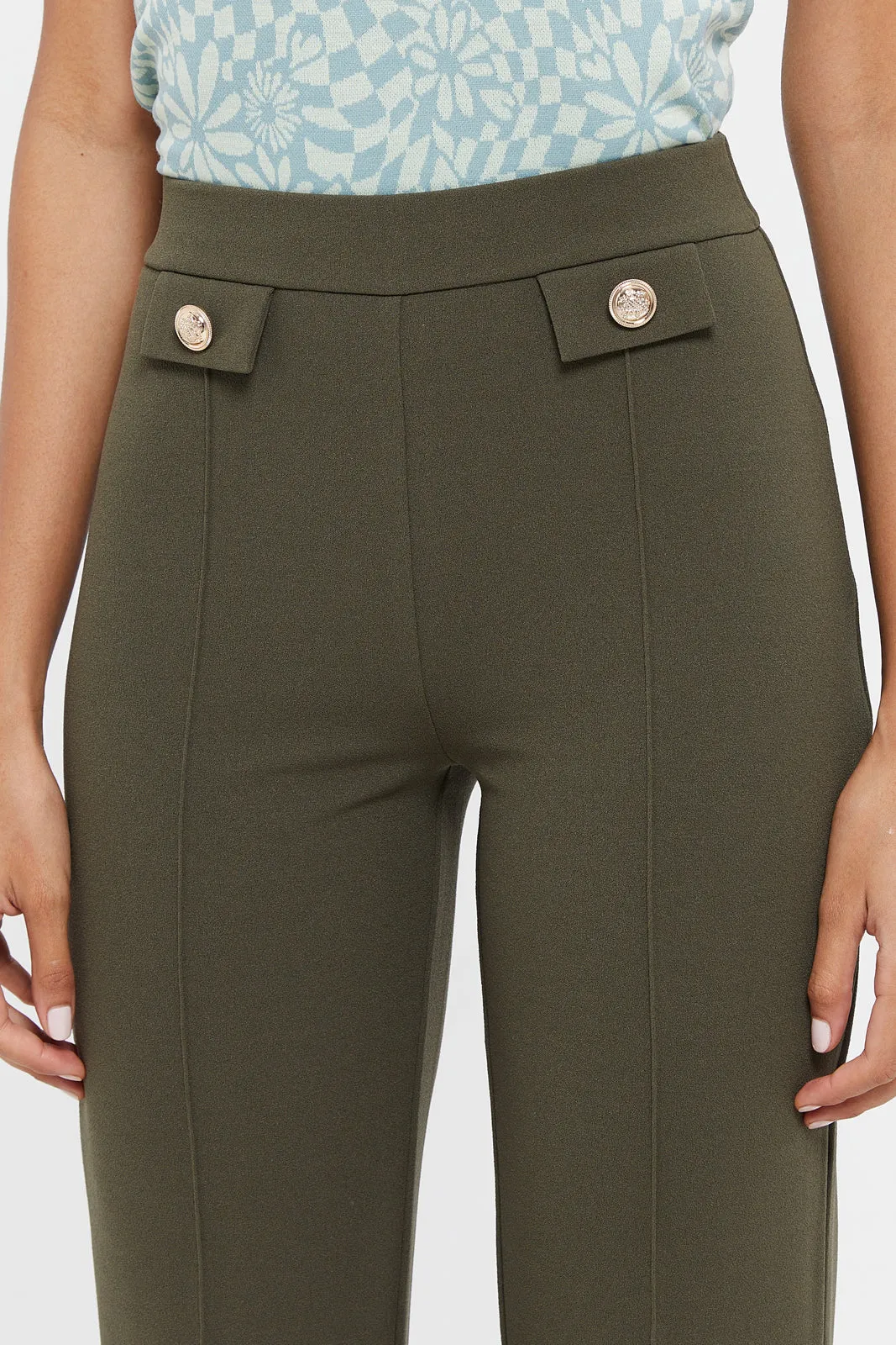 Women Olive Straight Trousers