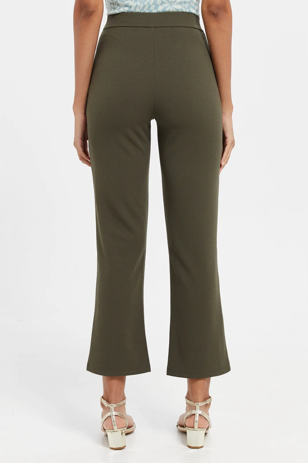 Women Olive Straight Trousers