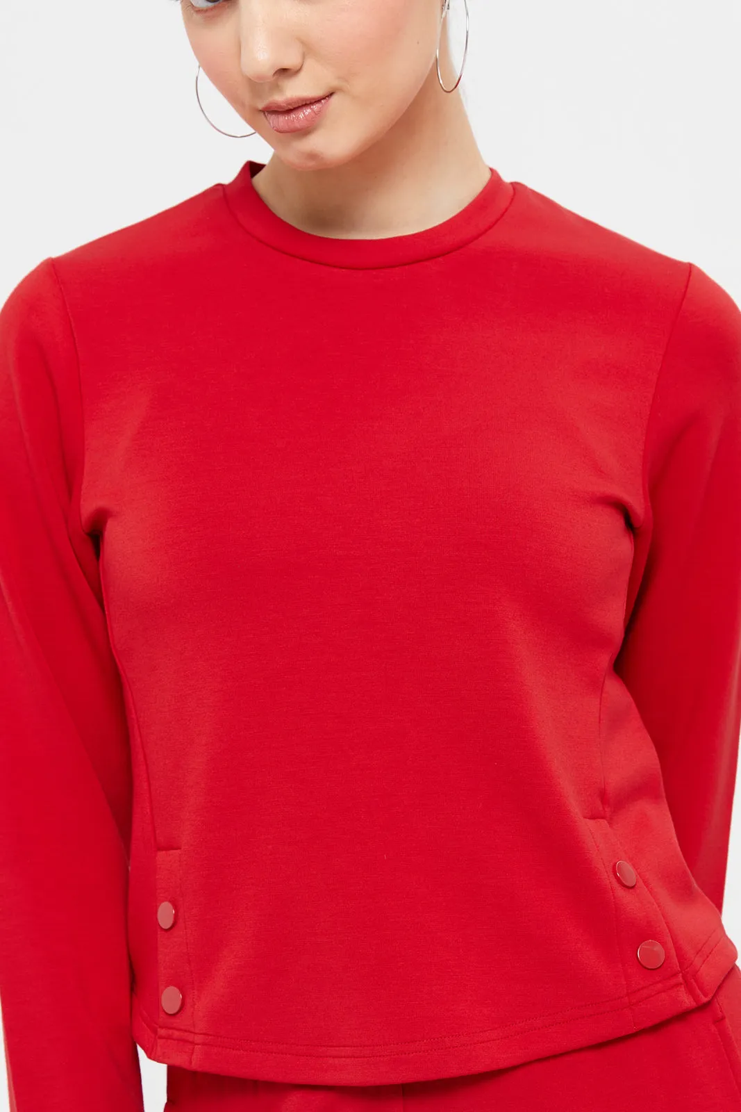 Women Red Button Detailed Top