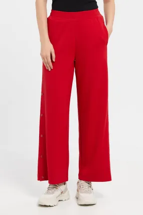 Women Red Wide Leg Trousers