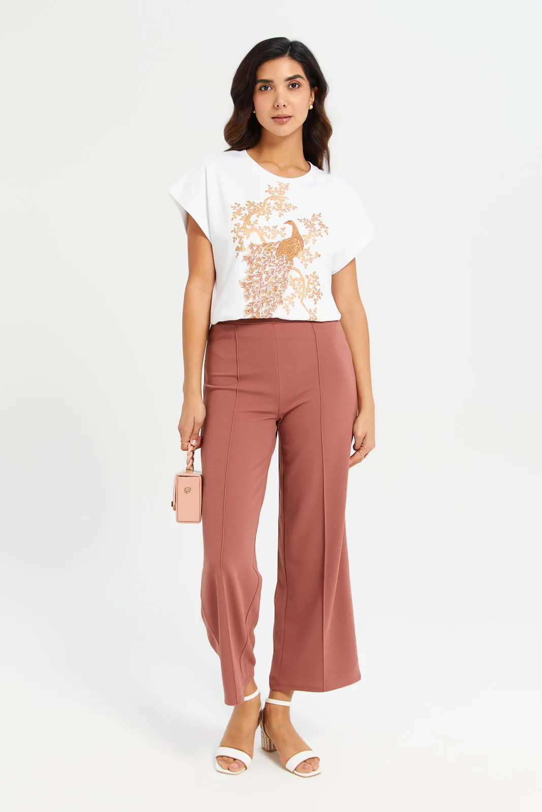 Women Taupe Wide Leg Trousers