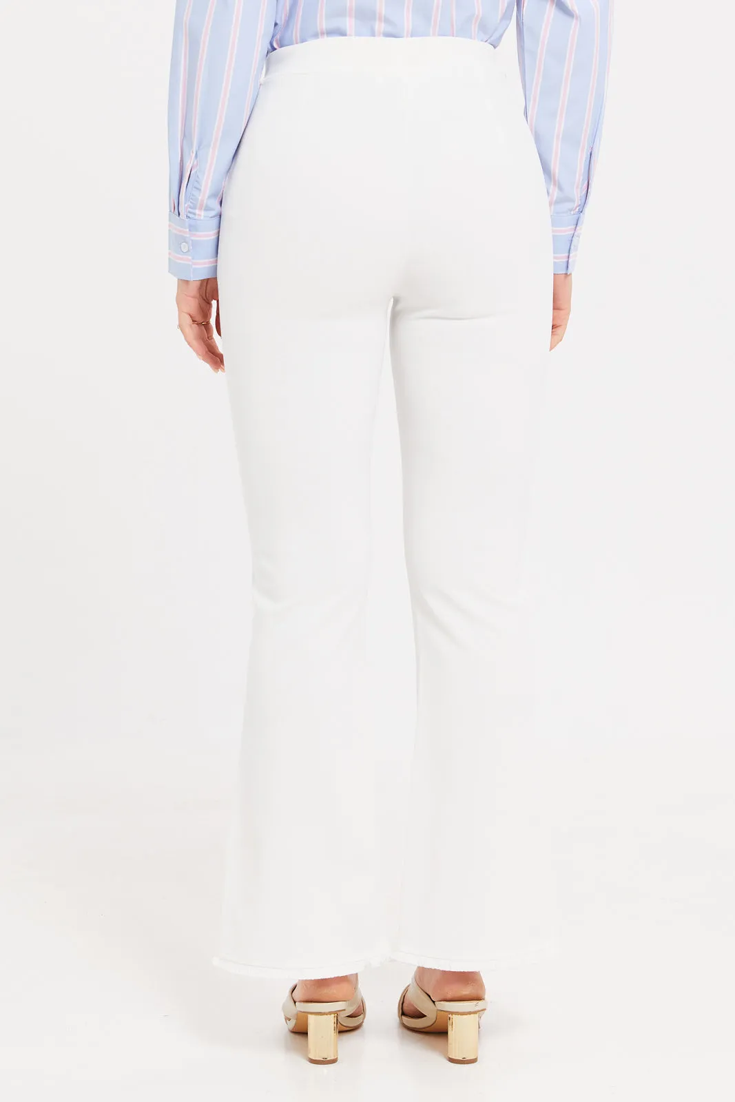 Women White Flare Leg Trousers