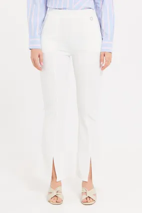 Women White Flare Leg Trousers