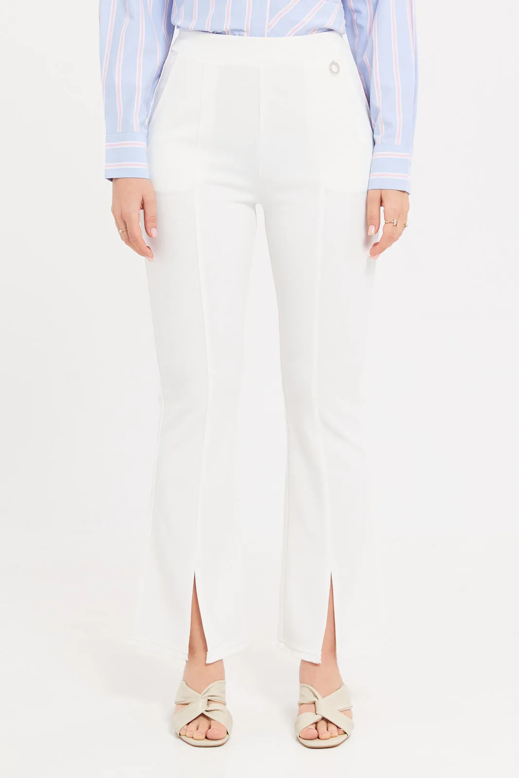 Women White Flare Leg Trousers