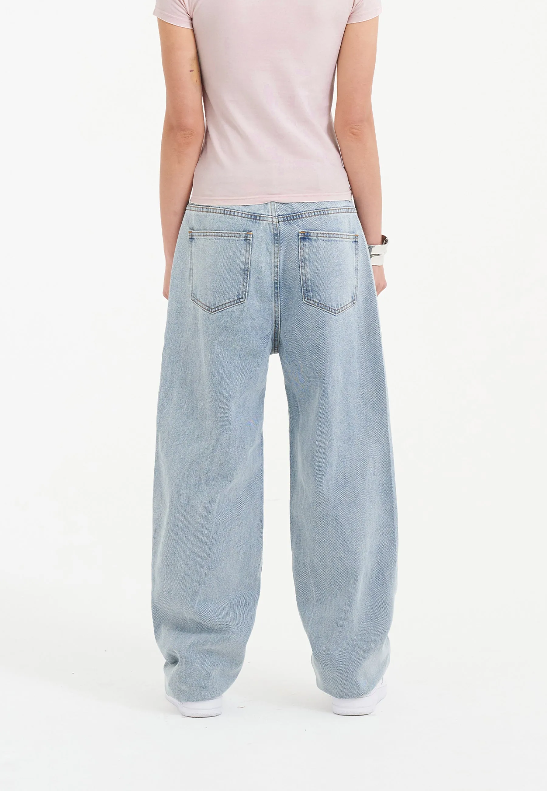 Womens Nyc Diamante Relaxed Denim Trousers Jeans - Bleach