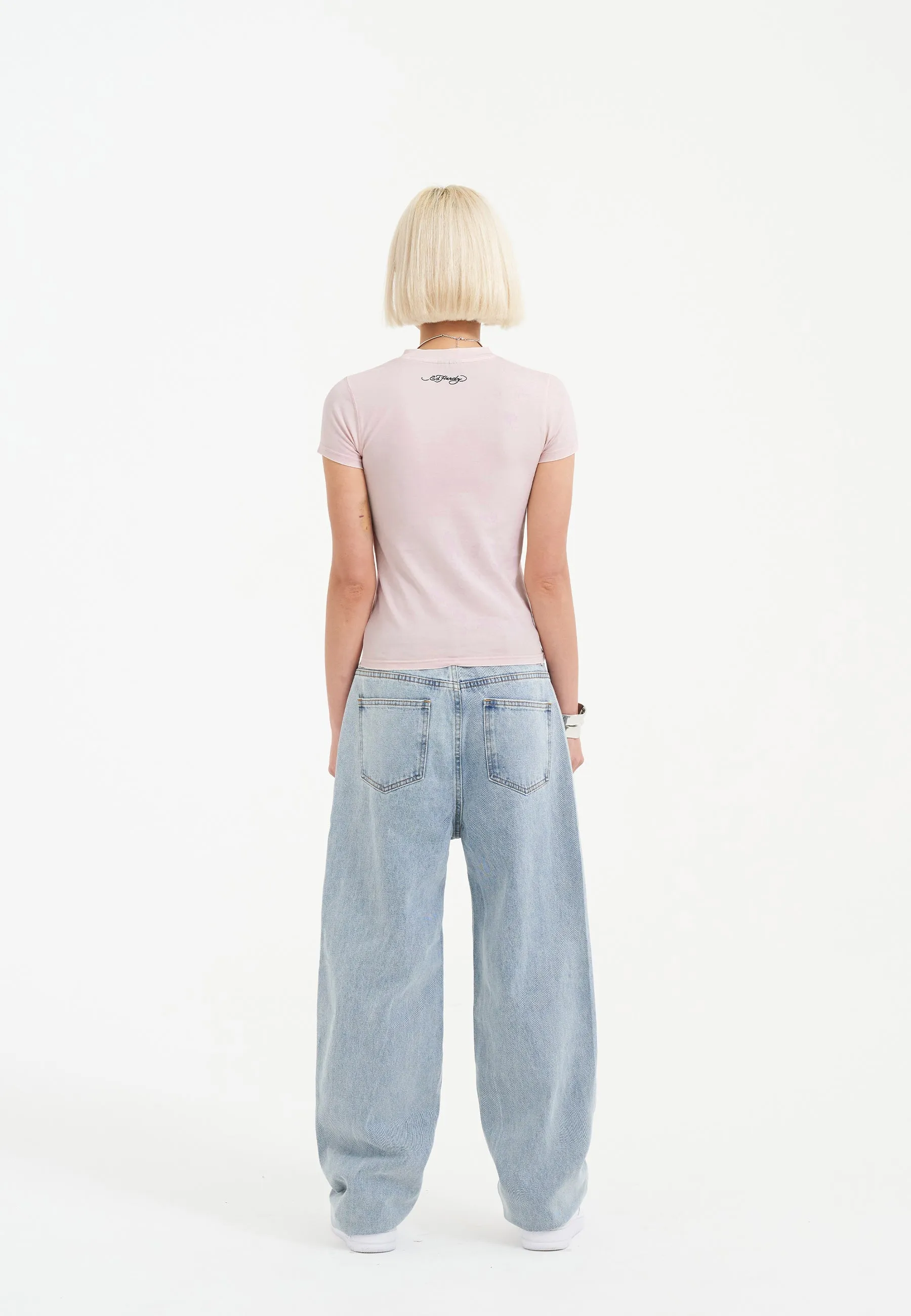 Womens Nyc Diamante Relaxed Denim Trousers Jeans - Bleach