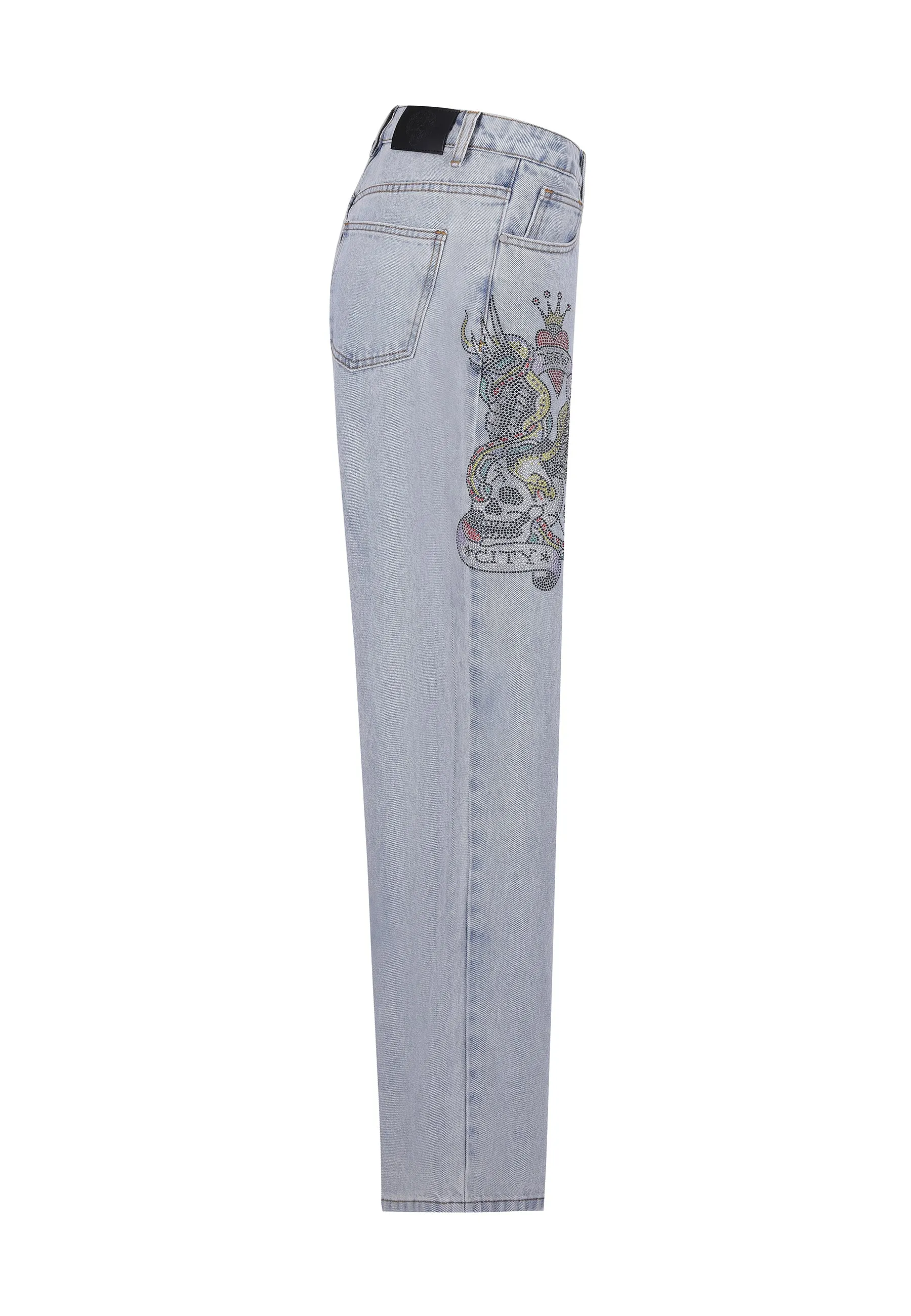 Womens Nyc Diamante Relaxed Denim Trousers Jeans - Bleach