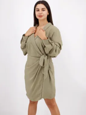 Women's Plain Solid Wrap Dress,Olive