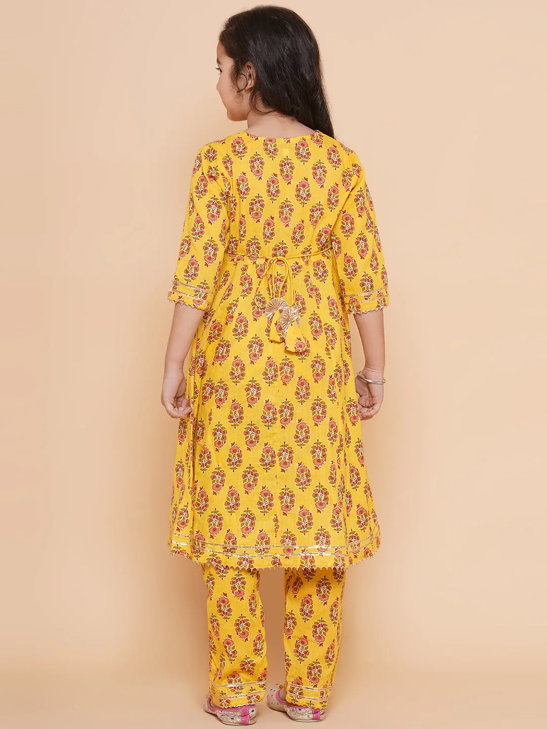 Yellow Printed Kurta With Trousers