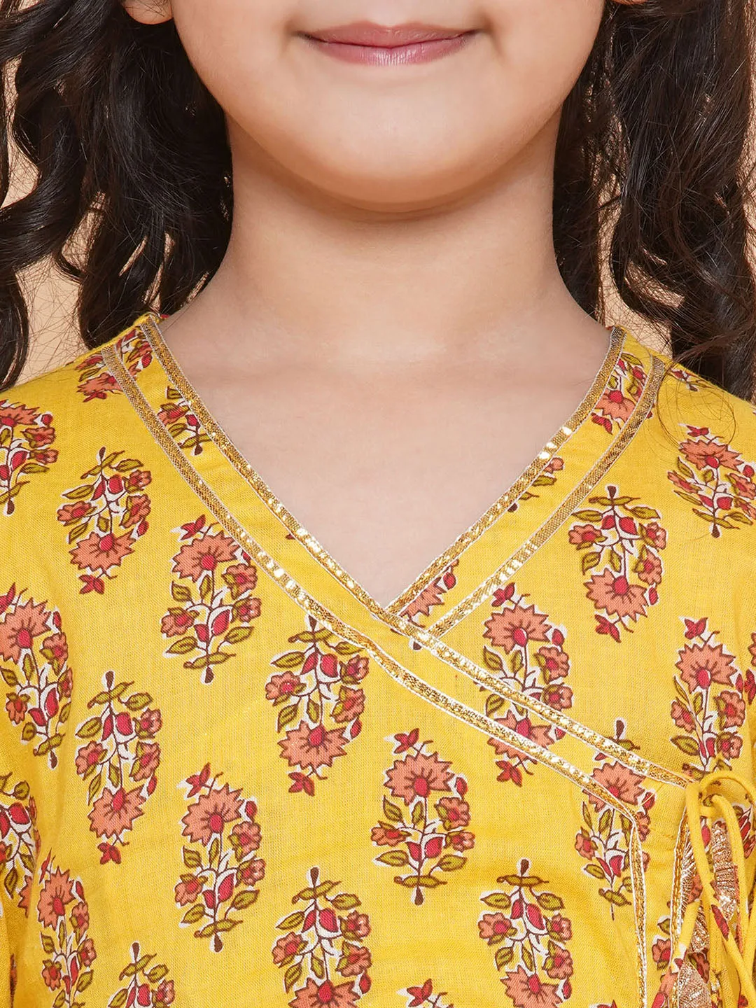 Yellow Printed Kurta With Trousers