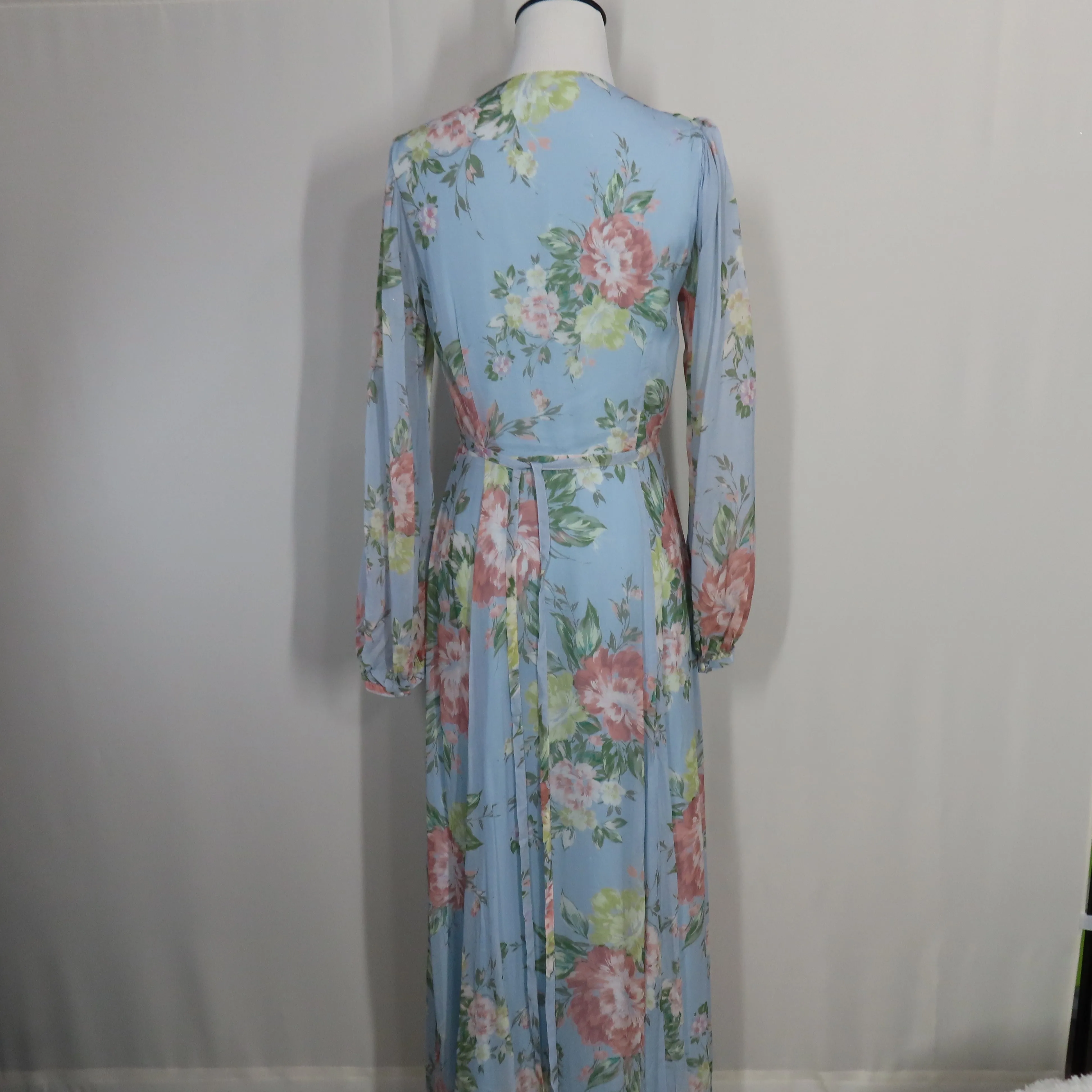 Yumi Kim Heart's Delight Blue Juliette Maxi Wrap Dress Long Sleeve Size Small