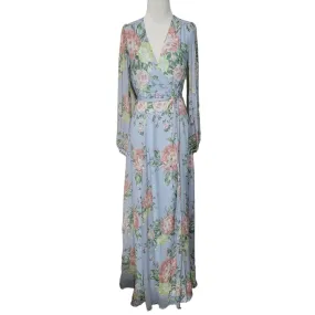 Yumi Kim Heart's Delight Blue Juliette Maxi Wrap Dress Long Sleeve Size Small